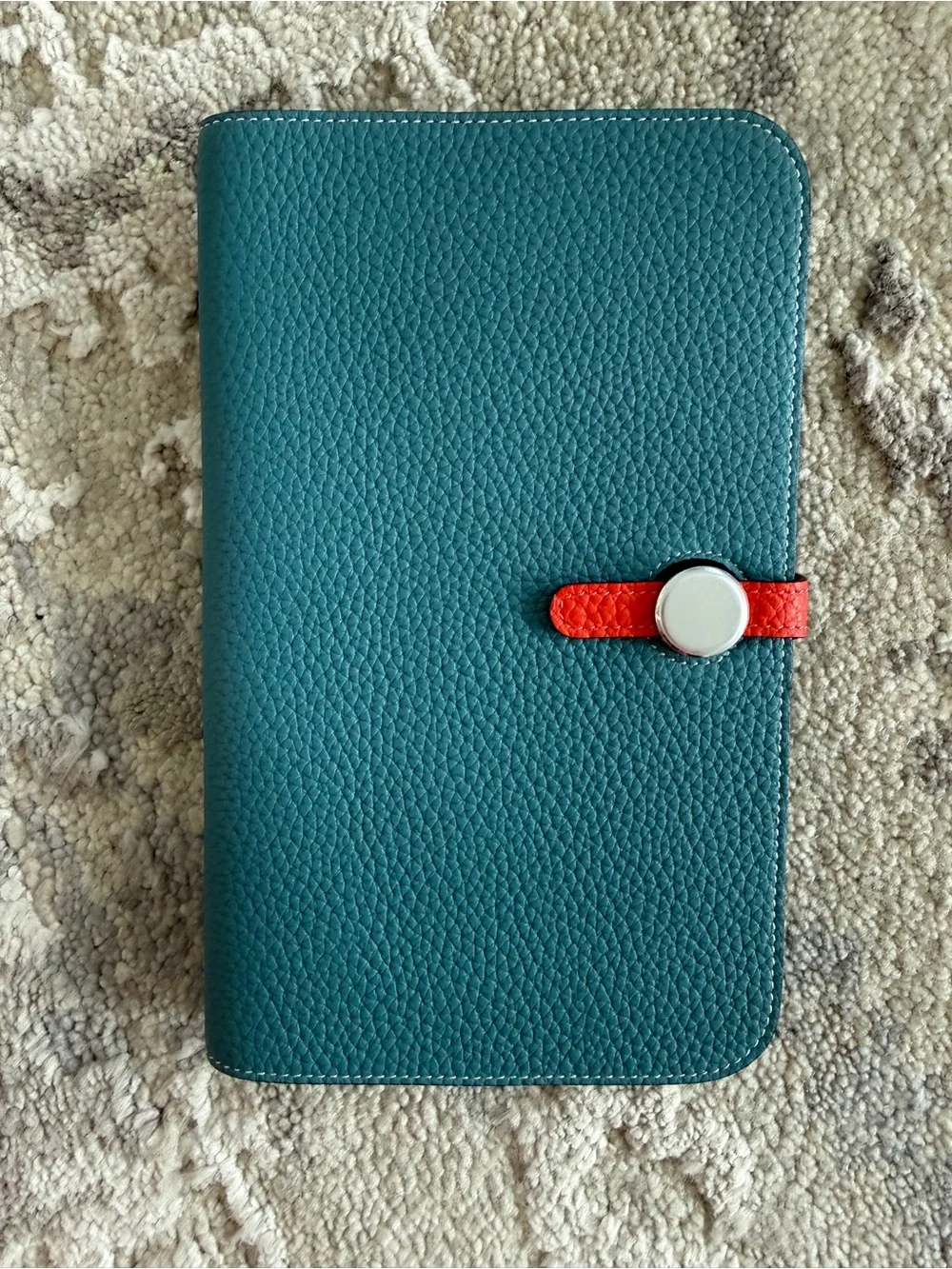 Luxury Togo Leather Teal and Red Double Wallet